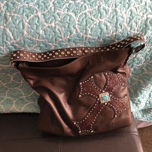 Brown faux leather rhinestone purse